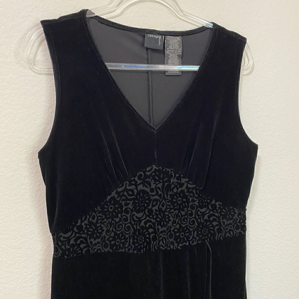 Vintage Studio Black Burnout Velvet Midi Dress Whimsigoth Dark Romantic Goth L - Picture 4 of 8
